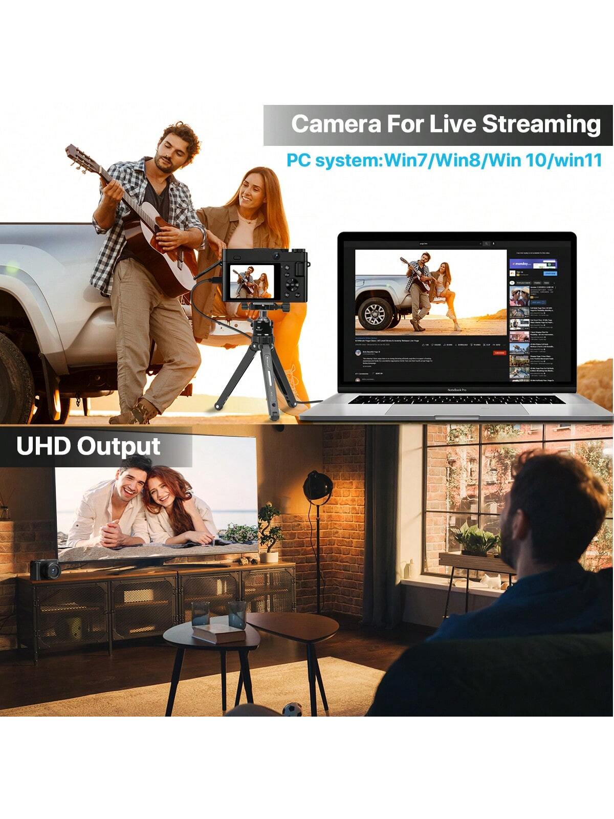 Nicamery كاميرا رقمية 4K، كاميرا خلفية وأمامية 64...