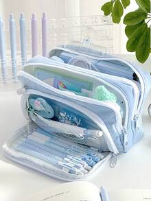 1PC New Large Capacity Stationery Bag, Stationery Pencil Steel Note Pen Storage Bag, Pencil Case, Portable Cosmetic Storage Bag