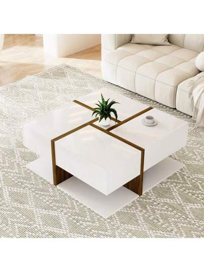 High Gloss Coffee Tafel Drawers, Unique Scheme Linear Storage Space Underneath. 78*78*34.8cm