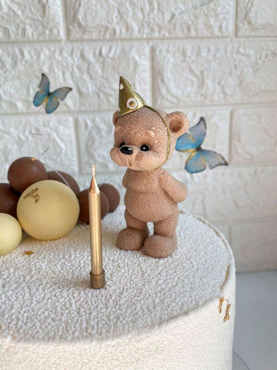 1个可爱小熊硅胶模具，DIY创意吹制蜡烛小熊石膏模具，家居装饰/礼品摆件蜡烛模具，手工环氧树脂浇铸模具，艺术摆件粘土石膏模具 - 白色 - 查看 1