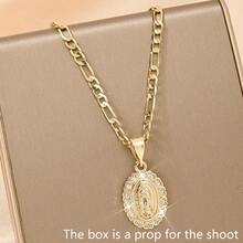 1pc European & American Style New Copper Inlaid Zirconia Hypoallergenic Fashion Faith Small Pendant Necklace, Suitable For Stacking, Guadalupe Virgin Mary Pendant, Suitable For Christmas/Thanksgiving/Halloween/Mother's/Valentine's Day Gifts For Couples/Friends/Godparents, Catholic First Communion, Gifts, Daily & Holiday Wear Prayer - Yellow Gold - View 8