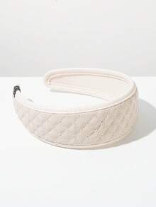 1pc Korean Style Wide-Banded Diamond Pattern Palace Style Color Block PU Leather Headband, Suitable For Women's Ball, Party And Daily Wear Hairband - Multicolor - View 12