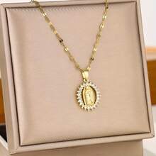 New Light Luxury Simple Virgin Mary Necklace Men's And Women's Fashion Gold Set Zirconium Lace Hollow Pendant Does Not Lose Color - Gold - View 6