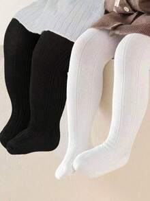 2/1 Pair All Season Kids Classic Black & White Twist Pattern Tights, Breathable Soft Leggings, Fashion Casual Versatile Comfortable Bodysuits, Suitable For Dance Practice, School, Parent-Child Activities, Daily Wear, Festivals - Multicolor - View 2