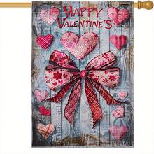 1 pieza Bandera de jardín de doble cara para el Día de San Valentín, 28x40 pulgadas, poliéster, diseño de corazón y lazo, decoración para el jardín y el patio, sin necesidad de electricidad - Multicolor - Ver 10