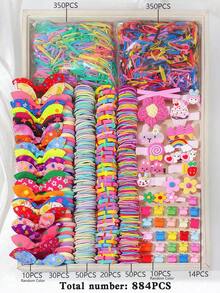 10/14/884pcs Colorful Hair Accessories Hair Ties And Fashion Sweet Hair Clips Set, Braiding Hairstyle Equipment Collection Of Various Non-Damaging Elastic Hair Bands, Bangs Hair Clips, Decorative Small Clips, Suitable For Girls' Daily School Or Casual Outings - Multicolor - View 4