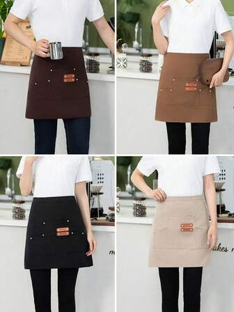 防水帆布腰围裙，短款，适合服务员、厨师、餐饮从业人员，男女通用，餐厅围裙