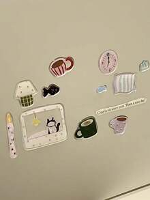 1张时尚3D装饰贴纸，可爱猫咪咖啡主题，适用于DIY手账、手机、平板电脑、杯子等。 - 彩色 - 查看 4