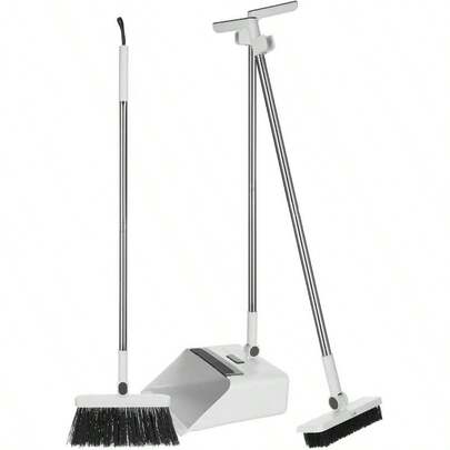 Foldable Broom And Dustpan Set Compact Standing Cleaning Combo Indoor Outdoor Use With Dense Bristles And Space - Saving Design Plastic Construction Kitchens Patios And