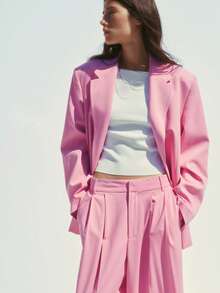 1pc Solid Color Polyester Button Pocket Office Casual Shirt, Autumn/Winter