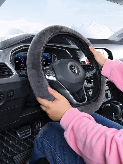 1件装短绒汽车方向盘套，冬季保暖方向盘保护套，防滑毛绒汽车方向盘轮毂套，男女通用汽车内饰装饰配件