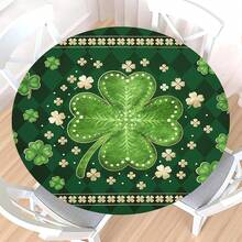 Water-Resistant Round Tablecloth With Elastic Edge For 40-44" Tables - Luck-st Shamrock - View 1