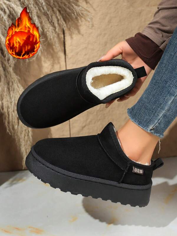 أحذية منزلية دافئة مبطنة بالفرو الصناعي الناعم والفضفاض، أحذية منزلية مريحة مبطنة بالفرو الصناعي للاستخدام في فصلي الخريف والشتاء