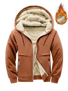 معطف شتوي سميك مخملي دافئ للرجال، كارديجان مقاوم للرياح مزود بغطاء رأس وجيب سحاب، أنيق ودافئ ومريح للارتداء في الخارج في فصل الشتاء. - بني - مشاهدة 10