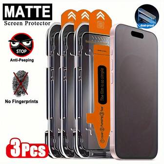 3pcs Matte Privacy Screen Protector Compatible With Iphone 17 Air/16E/17 Pro Max/16 Pro Max/15 14 13 12 Pro Max Plus 11/XR/XS/X | 9H Hardness Full Coverage Anti-Fingerprint Full Cover | One-Click Bubble-Free Applicator Screen Protection Essentials, Applicable To Daily Shield, Office, Home Daily Shield Office Home Phone Screen Protector Phone Accessories Anti-Spy Waterproof Shockproof Anti-Fall Scratch Resistant
