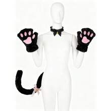 3件套/2件套可爱猫咪角色扮演套装 - 毛绒面包造型猫耳朵、柔软爪子手套和配套尾巴项链，适合派对、角色扮演和节日礼物