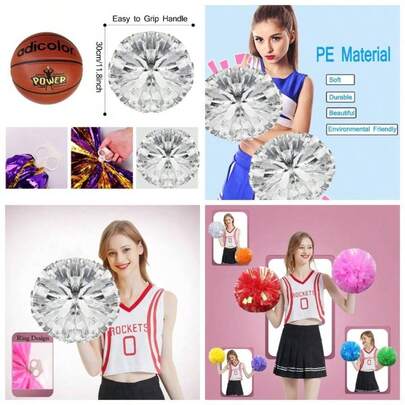 4 Pack Cheerleader Pom Poms Sports Dance Cheer Plastic Pom Poms Cheerleading Sports Spirit Cheering