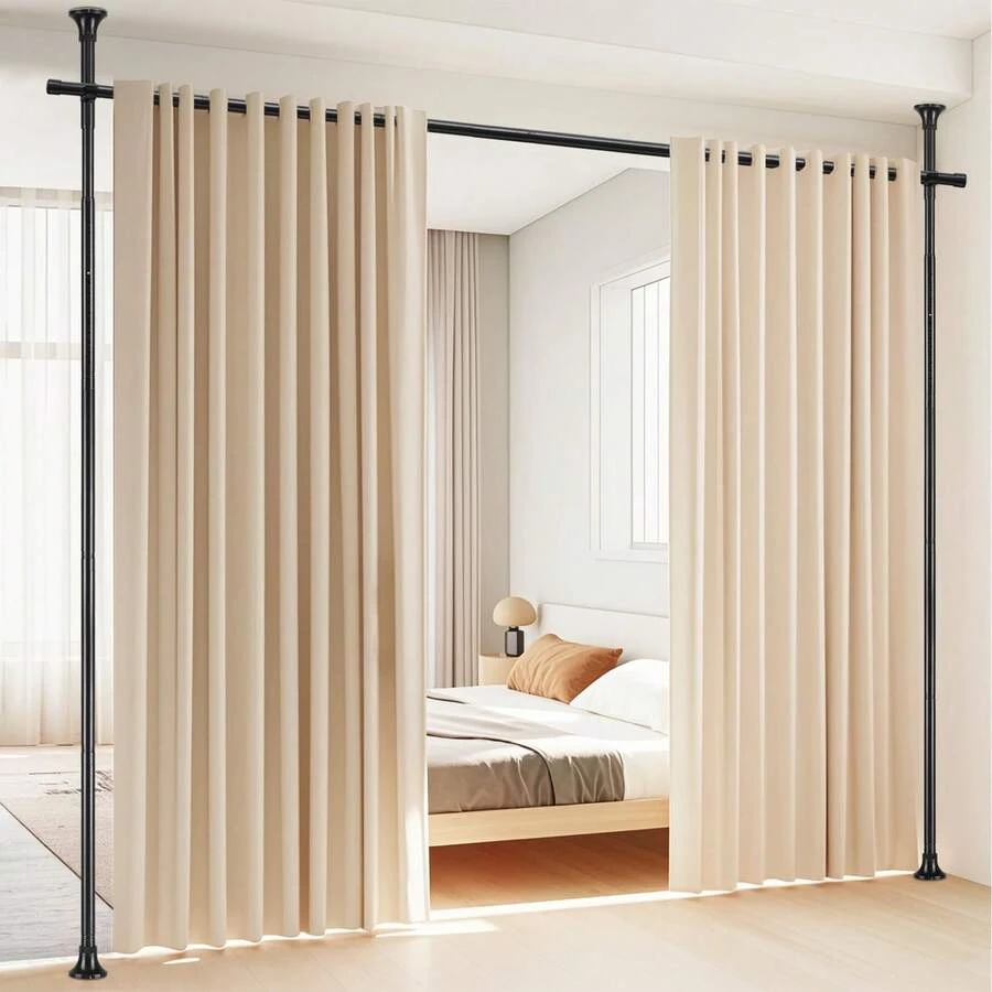 YeYeBest Room Divider, No Drilling Curtain Rod For Room Separation, 4-10ft (H) 28-70inch(W) Adjustable Heavy Duty Floor To Ceiling Partitions, Portable Hanging Wall Dividers Space Separator Window Rods - 彩色 - 查看 1