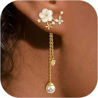 jugalstar 1 Pair Fresh Flower & Pearl Tassel Earrings For Women