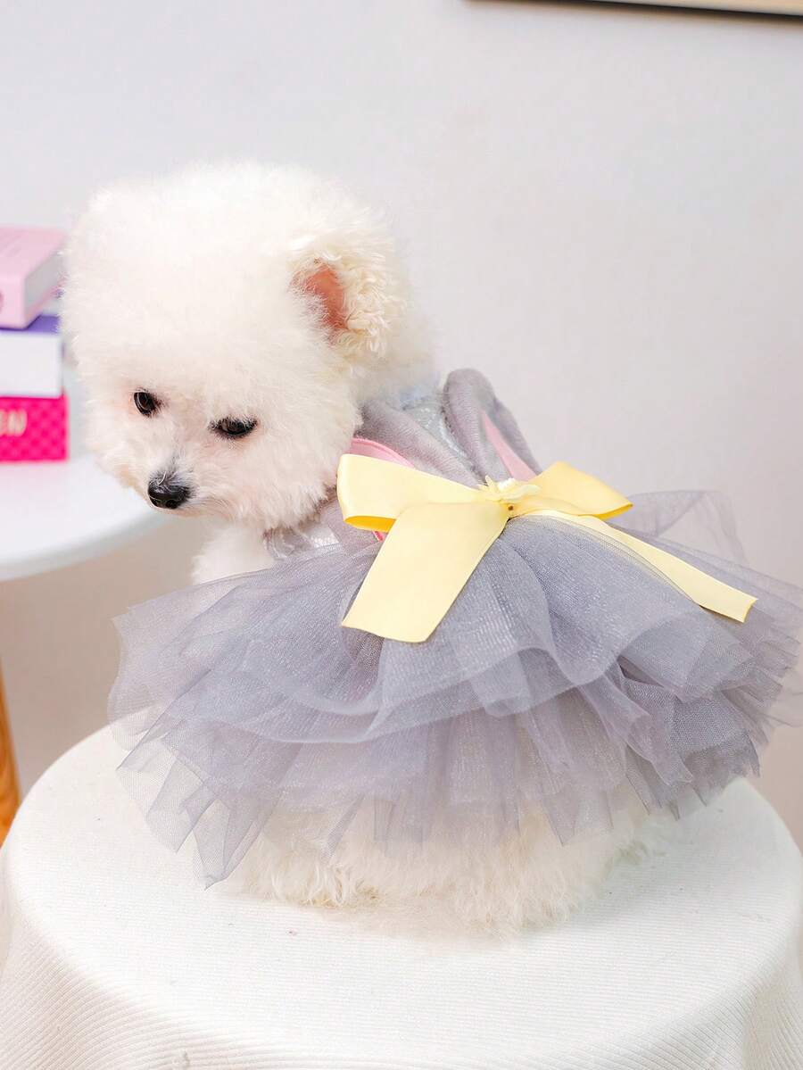 1件宠物服装，可爱浪漫薄纱连衣裙裙系列，适合小型犬猫，幼犬服装 - 彩色 - 查看 1