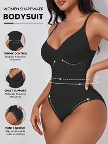 1pc Women Minimalist Tummy Control Bodysuit, Slim Waist, K-POP Suitable For Base Layer Mardi Gras Outfits