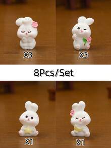 4/8pcs/Set Resin Rabbit Car Decor, Cute Animal Tiny Landscape Ornament, Desk Display, Crafty Accessory With Adhesive Tape, Dashboard Decor, Freely Placed - White - View 23