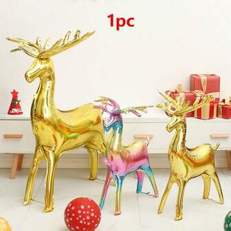 1个2026圣诞装饰道具，生日派对婚礼舞会装饰气球，庭院节日装饰，驯鹿气球，拍照道具，金色站立鹿形气球