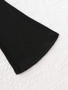 Conjunto de sudadera con cuello redondo de forro polar con estampado floral grueso + pantalones acampanados de unicolor suave para niñas, otoño/invierno - Blanco - Ver 9