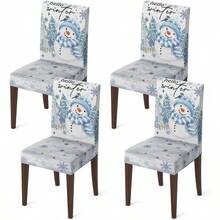 Horaldaily 4PCS Christmas Dining Chair CoversBlue Snowman Stretch Removable Washable Slipcover Chair Protector For Dining Room Home Decor - Blue+4 - View 2