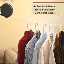 Varal de Parede Retratil Recolhivel Uso Interno e Externo 15 metros de Extensao + Kit Instalacao