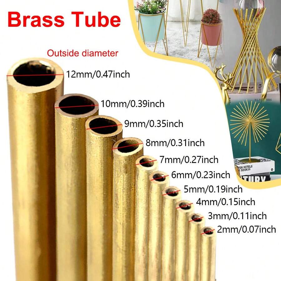 Brass Tubes Diameter 2/3/4/5/6/7/8/9/10/11/12/13/14/15mm Length 300mm Long 0.5mm Wall Brass Pipe Brass Tube Modelmaking Rod Cutting Tool - Yellow - View 1