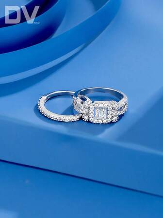 DV JEWELRY 1 par de anillos de lujo con circonita cúbica brillante, regalo de joyería elegante para mujeres, adecuado para citas, bodas, aniversarios, viene con caja de regalo