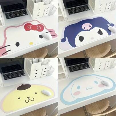 Sanrio 1个三丽鸥Hello Kitty Kulomi My Melody鼠标垫，可爱粉黑蝴蝶结设计，防滑表面，适用于办公和游戏键盘，时尚桌面配件