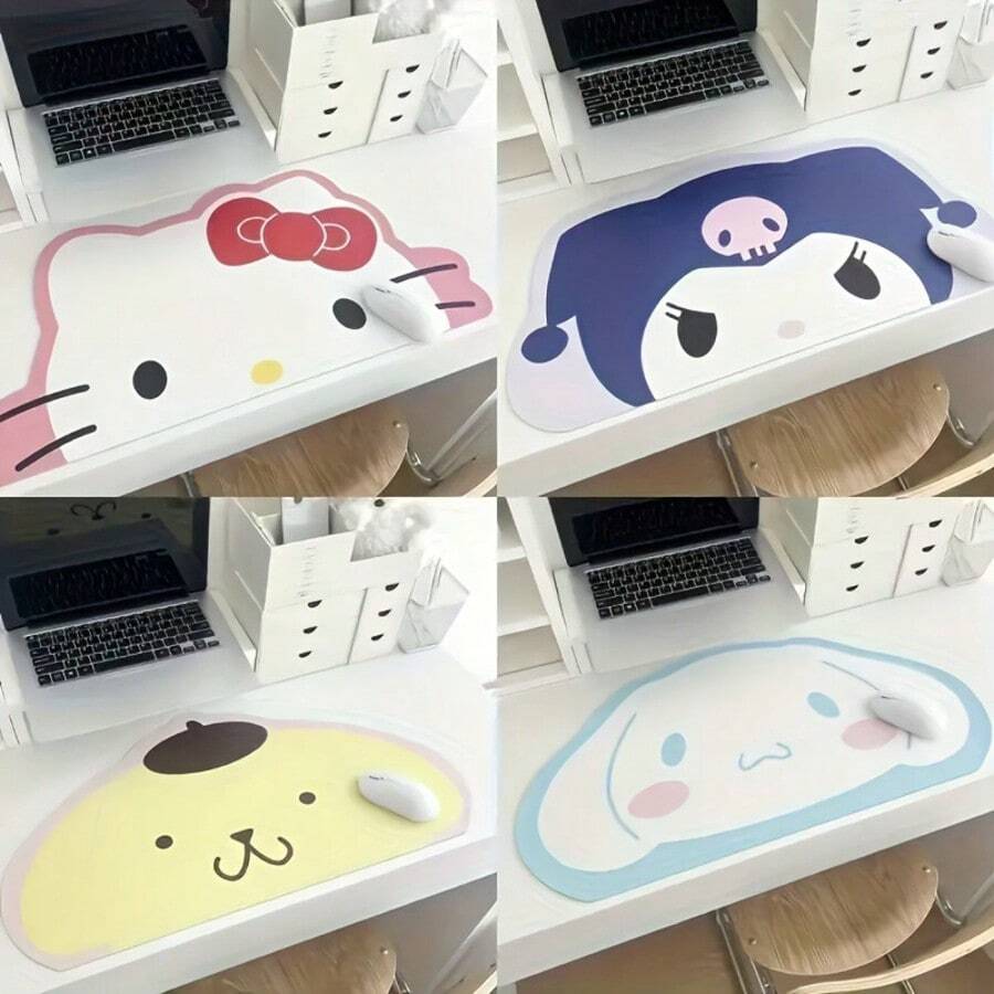 Sanrio 1个三丽鸥Hello Kitty Kulomi My Melody鼠标垫，可爱粉黑蝴蝶结设计，防滑表面，适用于办公和游戏键盘，时尚桌面配件