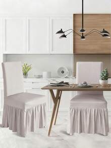 1/4pcs Solid Color Milk Silk Long Skirt Style Chair Covers, Full Coverage Anti-Slip Durable Washable High Elasticity Stretchable, Easy Fit Universal Furniture Protector Suitable For Party, Wedding, Banquet, Event, Dining, Celebration - Space Gray - View 3