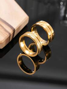2 piezas Anillos de pareja minimalistas de acero inoxidable con acabado mate, adecuados para hombres y mujeres, uso diario, festivales, citas, compromisos, bodas, regalos de joyería - Dorado - Ver 7