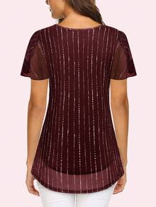 CheersLife Women's V-Neck Short Sleeve Casual Blouse With Double Layer Mesh