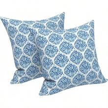Outdoor/Indoor Throw Pillows, 18x18 Square Pillows With Inserts Bed, Couch, Sofa & Patio Furniture (Set Of 2, Monstera Blue), Decorative Pillows - 青瓷幾何 - 查看 11