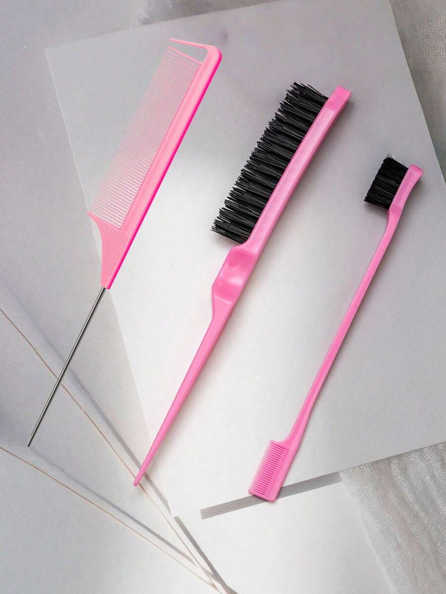 3PCS Compact Hair Brush & Comb Set – Double Sided Edge Brush, Rat Tail Comb & Teasing Comb For Daily Hair Care, School, Gym & Travel,Hairbrush Mini Hairbrush Set Hairbrush Detangling Brush Hairbrush Blue Hairbrushes For Women Hairbrush Storage Pot Hairbrush Kids Hairbrush Gift Set Hairbrush Holder Hairbrush - Multicolor - View 1