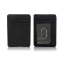 Cartera con bloqueo RFID para hombres, portadores de tarjetas de crédito, cuero, fibra de carbono, carteras minimalistas, estuche delgado para tarjetas inteligentes - Rojo - Ver 7