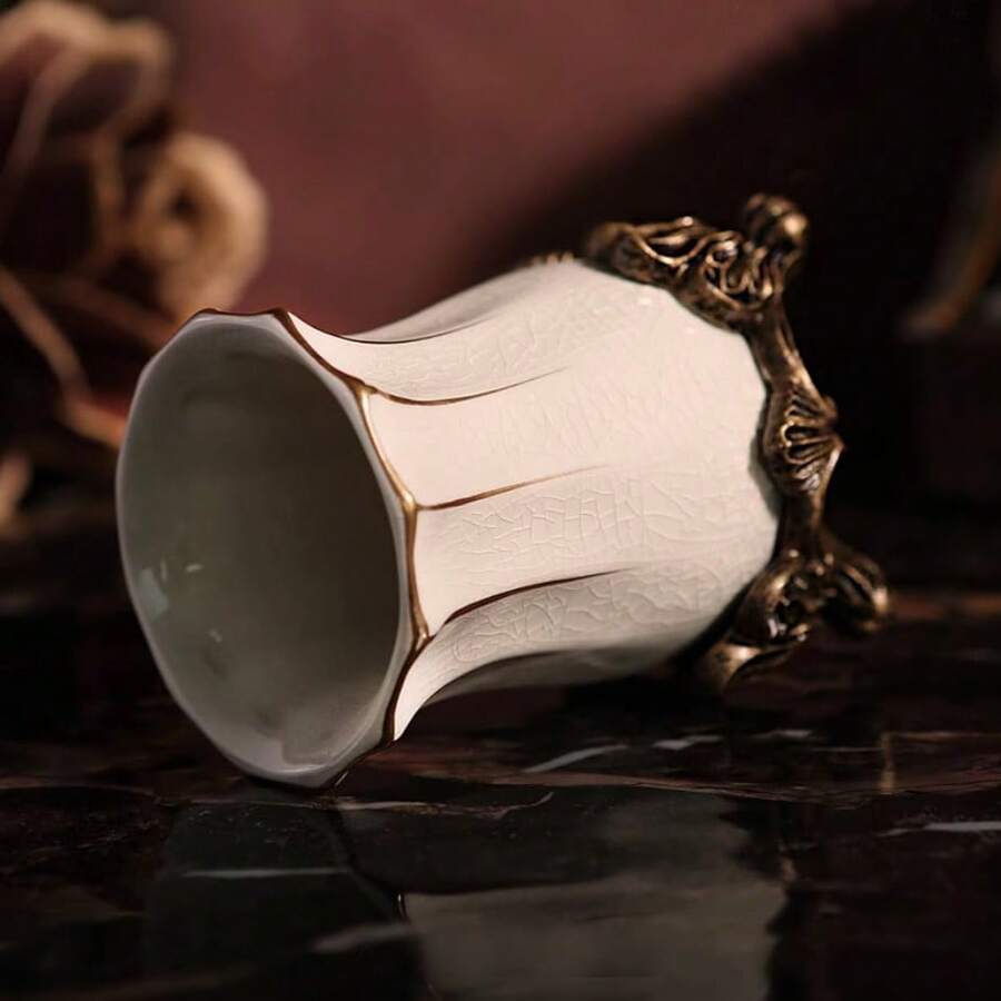 1pc Modern Ceramic Bathroom Rinse Cup, Luxury Ceramic Mug, Bathroom Gargle Cup, Household Mug, Ceramic Rinse Cup, Milky White Round Mug, Bathroom Ceramic Toothbrush Cup, Couples Rinse Cup, Household Luxury Wash Cup, Toothbrush Cup - Beige - View 1