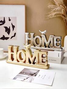 1pc Vintage Gold & Silver Foil "HOME" Letter Decor, Resin Material Covered With Silver Foil, Antique Desktop Decoration Craft, Holiday Celebration Home Office Desk Decorative Letter, Birthday/Graduation Gift