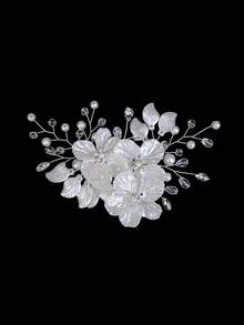 3pcs/Set Bridal Wedding Flower Crystal Pearl Hair Clips, Rhinestone Embellished White Floral Hair Accessories