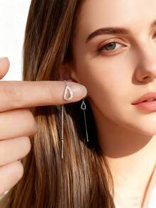 eTel LiKe 1对时尚简约镂空水滴长流苏耳环 - 銀色 - 查看 11