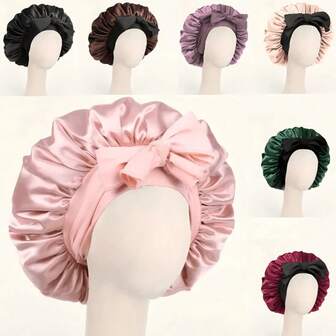 1pc Luxury Silk Satin Bonnet, Adjustable Comfortable Fit With Drawstring - Unisex Nighttime Hair Care, Comfortable Ruffle Design, Snug Fit, Hair Protection | Satin Bonnet | Smooth Satin