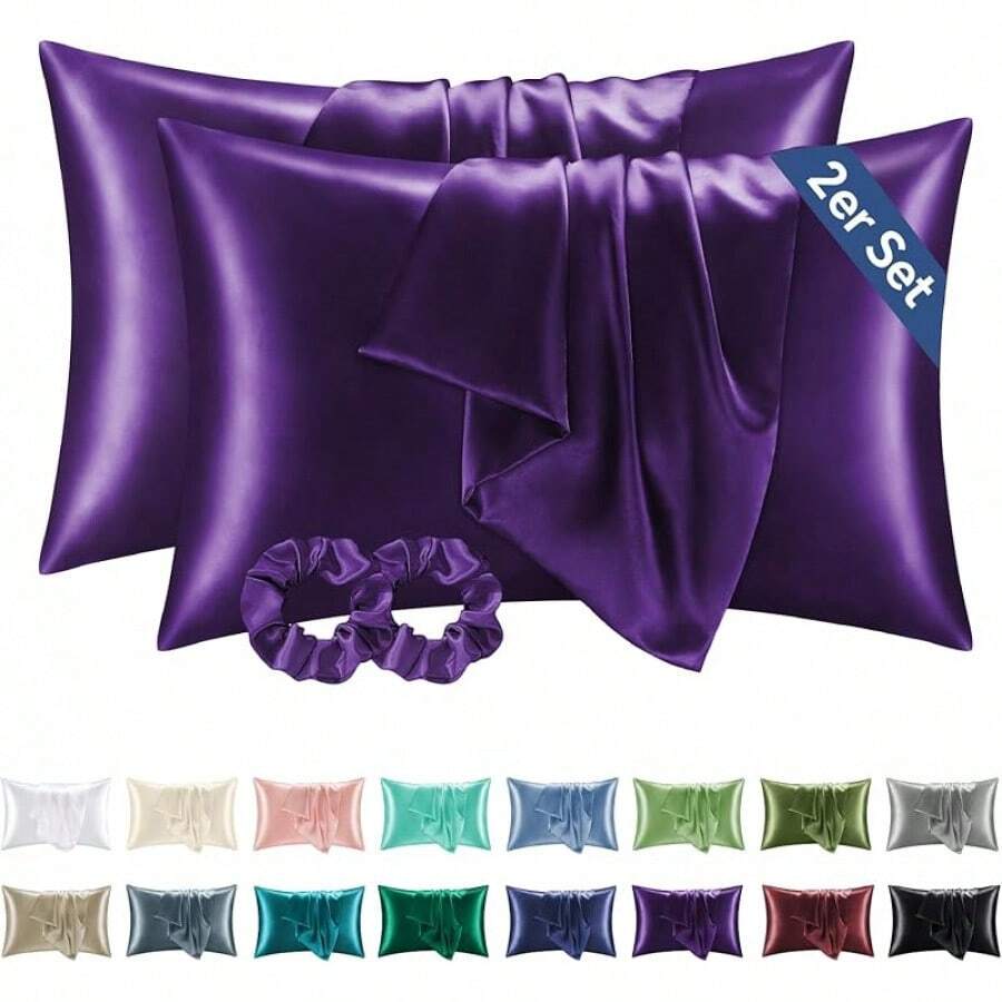 BEDELITE Similar To Silk Pillowcase Pillow Cover Alternative 40 X 80 Cm Grey - Satin Cushion Cover Set Of 2 Soft 40 X 80 Cm Summer With 2 Hair Bobbles For Hair And Skin