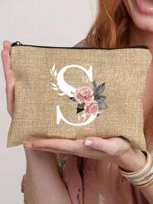 1 Stück Buchstabe A-Z Blumen Muster Make-up Tasche, Geschenk für Mädchen, süßer retro einfacher Mode Buchstaben Muster bedruckter Beutel Aufbewahrungstasche, Kosmetiktasche für kleine Artikel Aufbewahrung, Aufbewahrungstasche, Make-up Aufbewahrungstasche, Kulturbeutel, Clutch Tasche, leicht faltbare Aufbewahrungstasche, einfache Einkaufstasche, Lehrerin Geschenk Clutch Tasche, Aufbewahrung für Krankenschwestern, Ärzte, Lehrer Tasche, geeignet für persönliche Reise Kosmetikaufbewahrung - Verschiedenfarbig - Übersicht 12