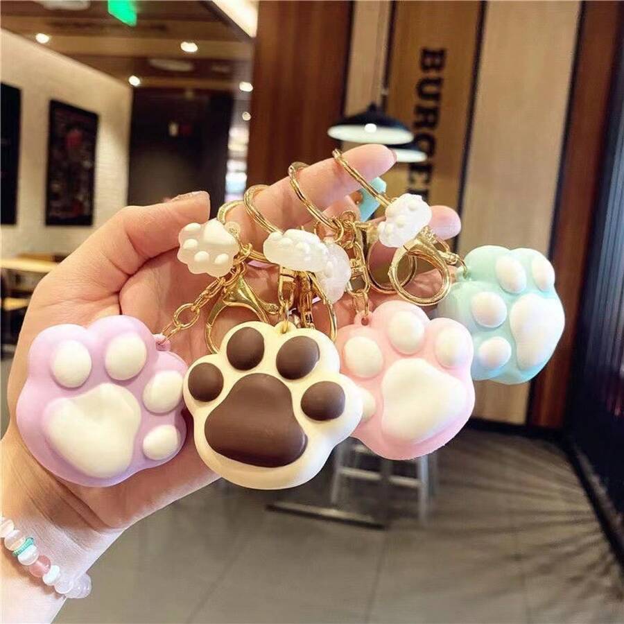 Lindo llavero con forma de pata de dibujos animados, elegante y adorable llavero de coche, accesorio de regalo de moda - Rosa - Pata de gato - Ver 1