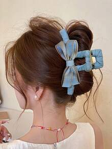 1个UACIFE女士蝴蝶爪夹 - 大号蓝色蝴蝶结发饰，适合浓密和稀疏的头发，法式简约设计，适合情人节和生日派对，可爱发夹，派对发饰，优雅发饰，耐用发饰，适合日常扎马尾，发爪，女士配饰，女士发饰，送给朋友的最佳生日礼物，女士时尚发夹 - 彩色 - 查看 4