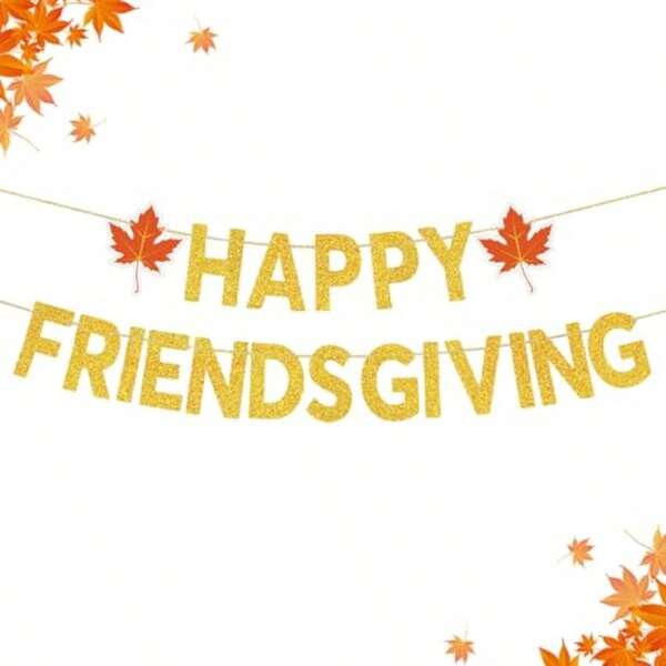 MX  Happy Friendsgiving Banner Party Decorations - Thanksgiving Decorations 8ft Pre-Strung Friendsgiving Sign Garland With Gold Glitter For Home Indoor Outdoor Party Decor Supplies
